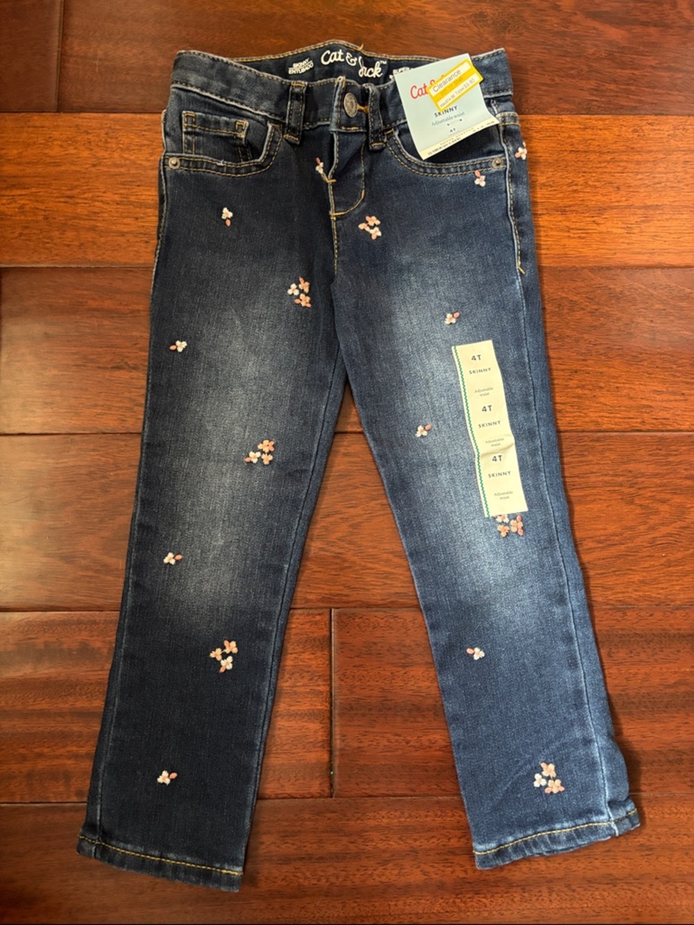 Cat & Jack Navy Blue Girls' Skinny Jeans with Pink Floral Embroidery
